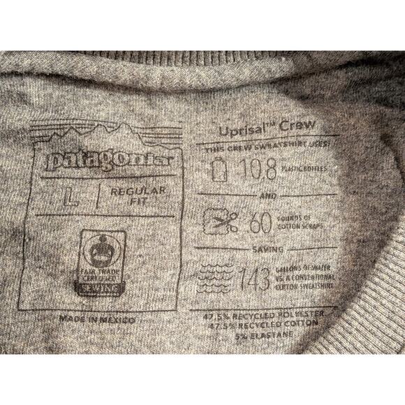 Patagonia Uprisal Crew Sweatshirt Men’s Large Regular Fit Gray Crewneck Outdoor - Picture 4 of 6